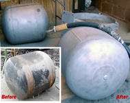 Lorry parts before and after sandblasting.